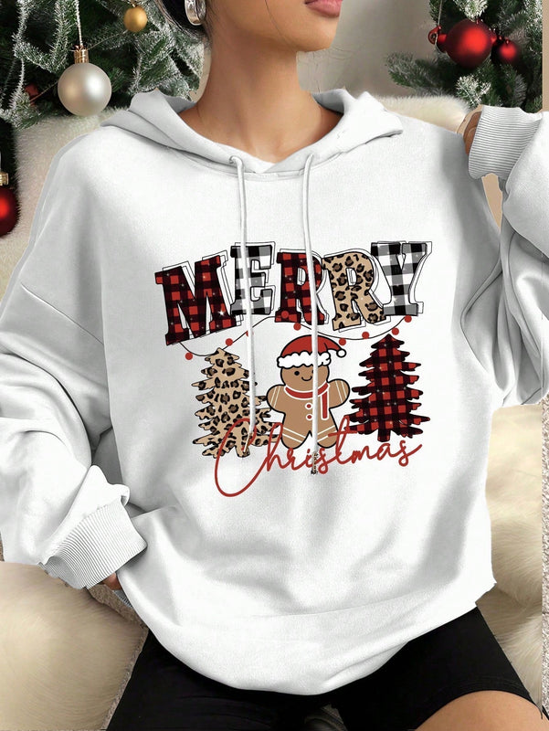 Ezwear sudadera holgada informal con capucha y estampado de arbol de navidad simple, adecuada para otono/invierno para mujeres