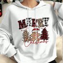 Ezwear jersey holgado de manga larga con estampado de arbol de navidad y texto "feliz navidad" en estilo minimalista y vintage con estampado de leopardo, para mujer