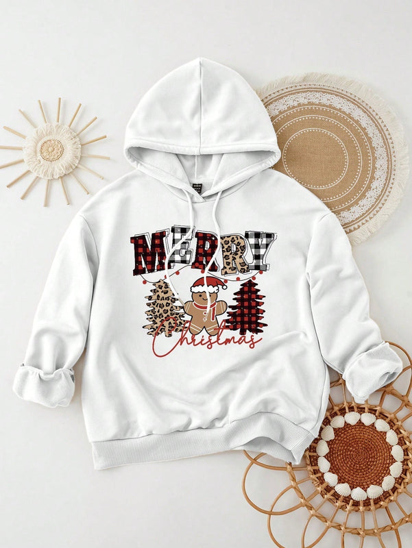 Ezwear sudadera con capucha de ajuste holgado y gruesa con estampado minimalista "feliz ano nuevo" de color rojo casual para mujer