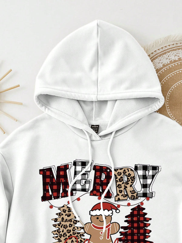 Ezwear sudadera con capucha de ajuste holgado y gruesa con estampado minimalista "feliz ano nuevo" de color rojo casual para mujer