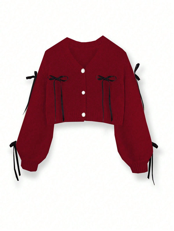 Essnce cardigan informal de mujer con un solo botonadura y lazo de cinta para otono/invierno