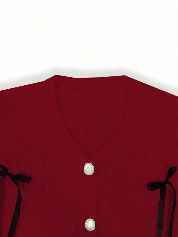 Essnce cardigan informal de mujer con un solo botonadura y lazo de cinta para otono/invierno