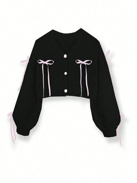 Essnce cardigan informal de mujer con un solo botonadura y lazo de cinta para otono/invierno