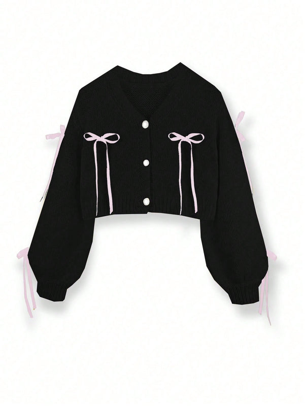 Essnce cardigan informal de mujer con un solo botonadura y lazo de cinta para otono/invierno