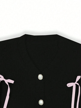 Essnce cardigan informal de mujer con un solo botonadura y lazo de cinta para otono/invierno