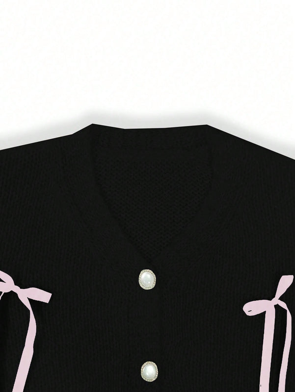 Essnce cardigan informal de mujer con un solo botonadura y lazo de cinta para otono/invierno