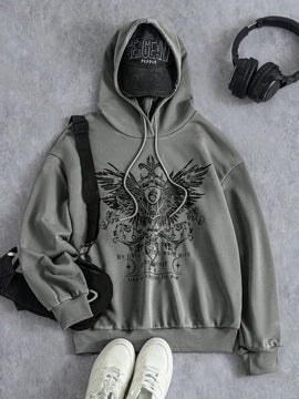 Ezwear sudadera con capucha informal con estampado de paisaje y letras oversize para otono e invierno