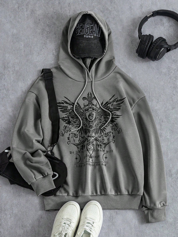 Ezwear sudadera con capucha informal con estampado de paisaje y letras oversize para otono e invierno
