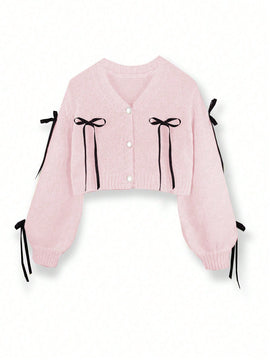 Essnce cardigan informal de mujer con un solo botonadura y lazo de cinta para otono/invierno