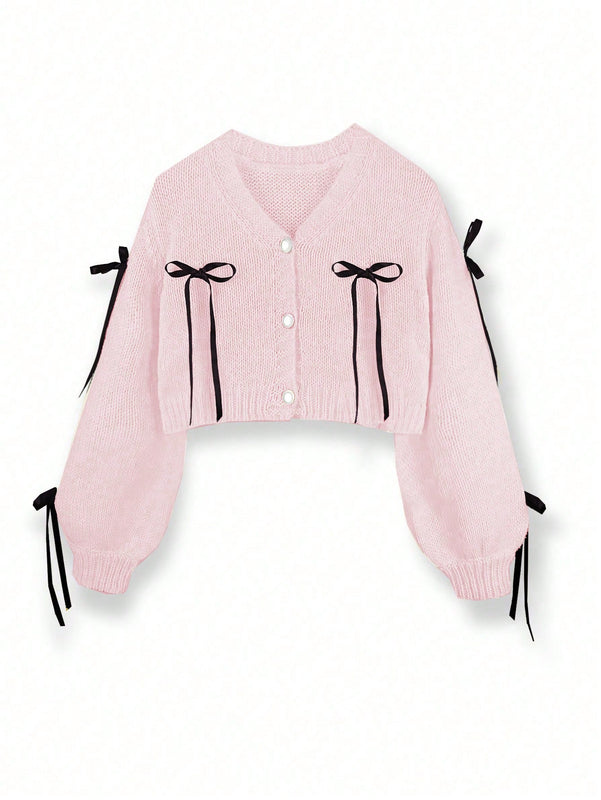Essnce cardigan informal de mujer con un solo botonadura y lazo de cinta para otono/invierno