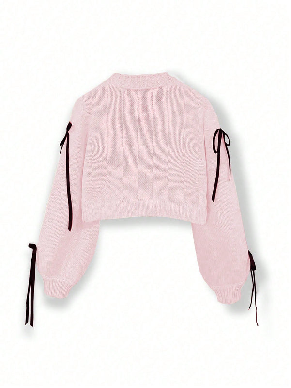 Essnce cardigan informal de mujer con un solo botonadura y lazo de cinta para otono/invierno