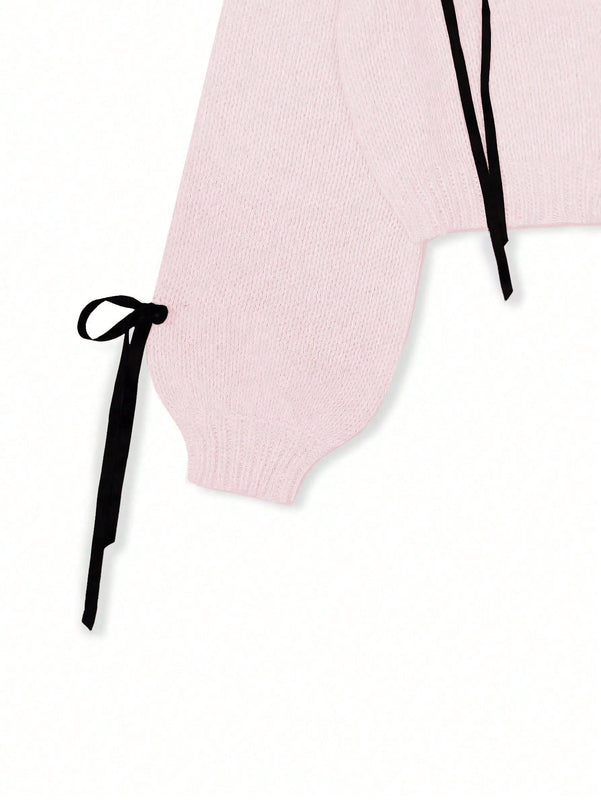 Essnce cardigan informal de mujer con un solo botonadura y lazo de cinta para otono/invierno