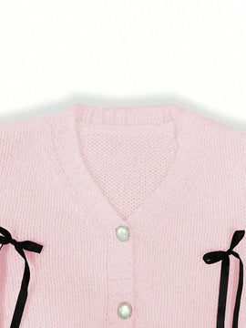 Essnce cardigan informal de mujer con un solo botonadura y lazo de cinta para otono/invierno