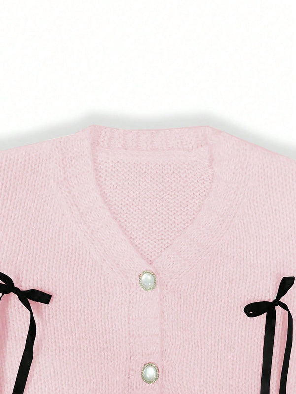 Essnce cardigan informal de mujer con un solo botonadura y lazo de cinta para otono/invierno