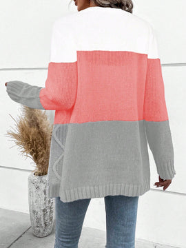 Lune cardigan con parches de colores contrastantes, informal y de moda para uso diario