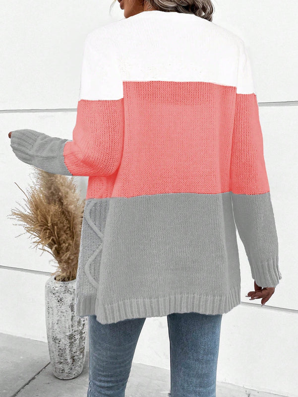 Lune cardigan con parches de colores contrastantes, informal y de moda para uso diario