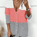 Lune cardigan con parches de colores contrastantes, informal y de moda para uso diario