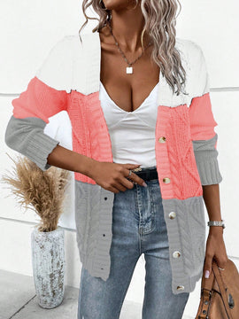 Lune cardigan con parches de colores contrastantes, informal y de moda para uso diario
