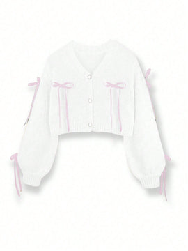 Essnce cardigan informal de mujer con un solo botonadura y lazo de cinta para otono/invierno