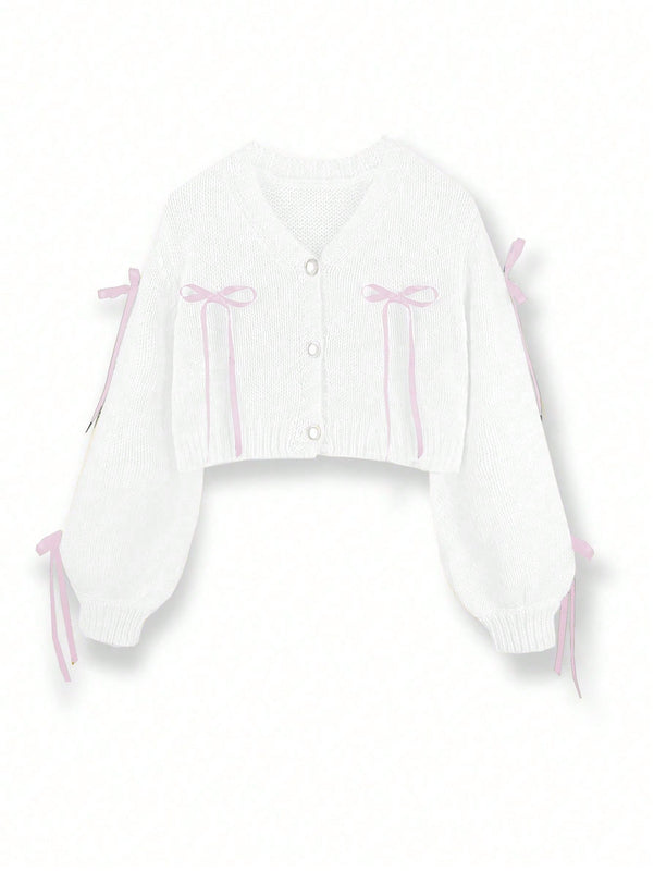 Essnce cardigan informal de mujer con un solo botonadura y lazo de cinta para otono/invierno