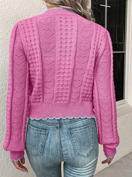 Franclia cardigan casual de mujer con borde de concha de color contrastante, para otono