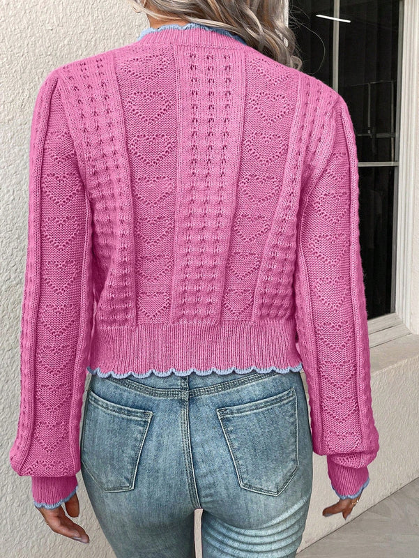 Franclia cardigan casual corto de punto con botones con forma de corazon para mujer, para otono/invierno