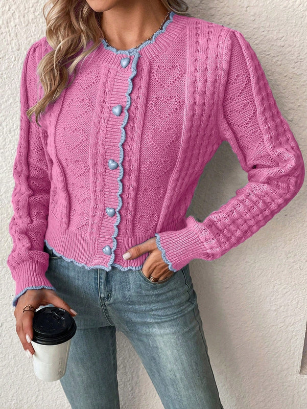 Franclia cardigan casual corto de punto con botones con forma de corazon para mujer, para otono/invierno