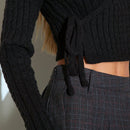 Trndy cardigan de punto con textura, cuello en v y lazada lateral superpuesta para mujer, uso casual para otono/invierno