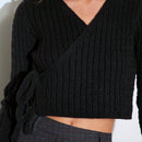 Trndy cardigan de punto con textura, cuello en v y lazada lateral superpuesta para mujer, uso casual para otono/invierno