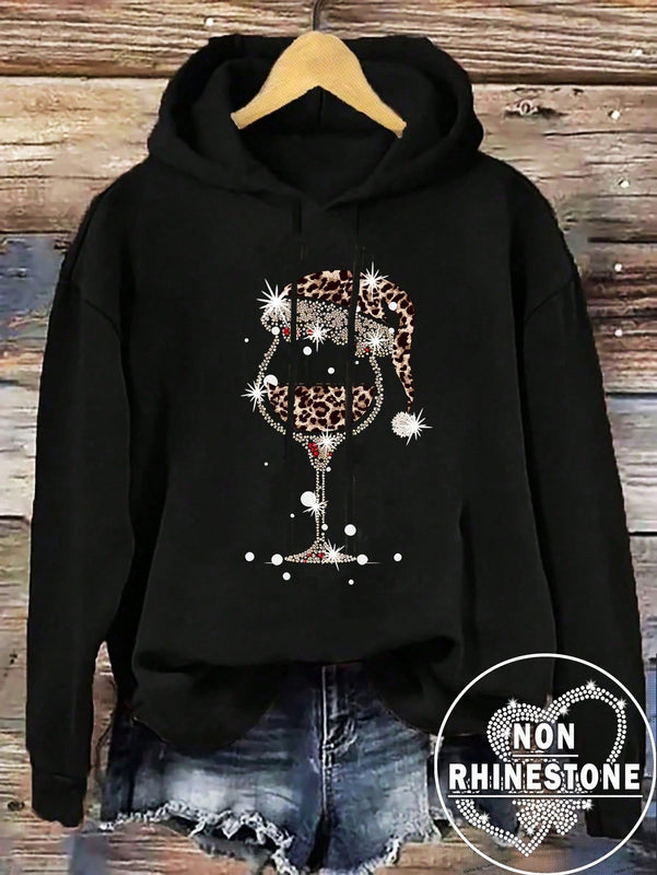 Ezwear sudadera con capucha de ajuste holgado y gruesa con estampado minimalista "feliz ano nuevo" de color rojo casual para mujer