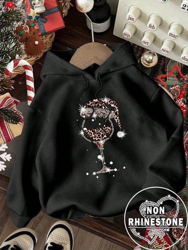 Ezwear sudadera con capucha de ajuste holgado y gruesa con estampado minimalista "feliz ano nuevo" de color rojo casual para mujer