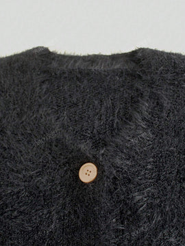 Cardigan de manga larga con botones con estampado de grano de madera y cuello en v, unicolor, informal, calido y elegante, para otono/invierno