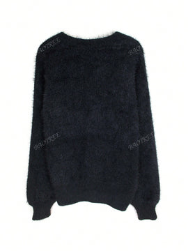 Cardigan de manga larga con botones con estampado de grano de madera y cuello en v, unicolor, informal, calido y elegante, para otono/invierno