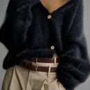 Cardigan de manga larga con botones con estampado de grano de madera y cuello en v, unicolor, informal, calido y elegante, para otono/invierno