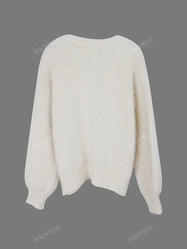 Cardigan de manga larga con botones con estampado de grano de madera y cuello en v, unicolor, informal, calido y elegante, para otono/invierno