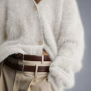 Cardigan de manga larga con botones con estampado de grano de madera y cuello en v, unicolor, informal, calido y elegante, para otono/invierno
