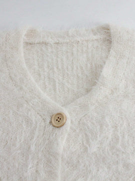 Cardigan de manga larga con botones con estampado de grano de madera y cuello en v, unicolor, informal, calido y elegante, para otono/invierno