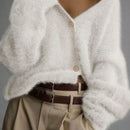 Cardigan de manga larga con botones con estampado de grano de madera y cuello en v, unicolor, informal, calido y elegante, para otono/invierno