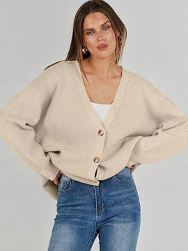 Outball sueter de cardigan oversize de escote en v para mujer, atuendos de otono, prenda de vestir de moda de punto con botones delanteros, casual y de tendencia