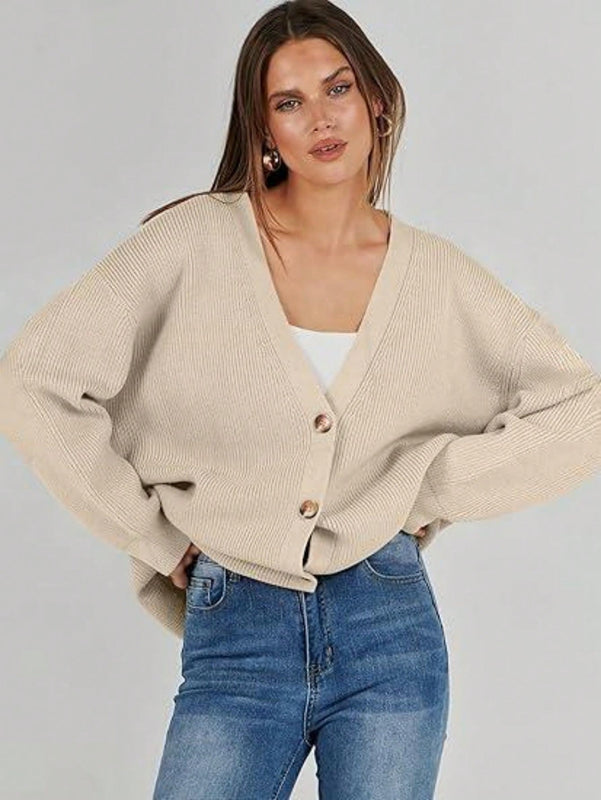 Outball sueter de cardigan oversize de escote en v para mujer, atuendos de otono, prenda de vestir de moda de punto con botones delanteros, casual y de tendencia