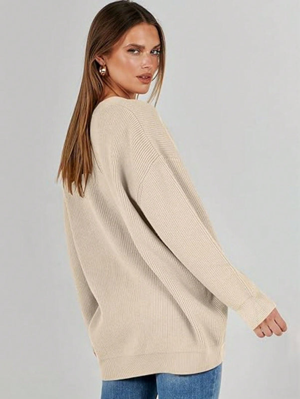 Outball sueter de cardigan oversize de escote en v para mujer, atuendos de otono, prenda de vestir de moda de punto con botones delanteros, casual y de tendencia