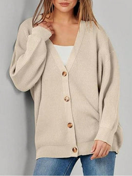 Outball sueter de cardigan oversize de escote en v para mujer, atuendos de otono, prenda de vestir de moda de punto con botones delanteros, casual y de tendencia