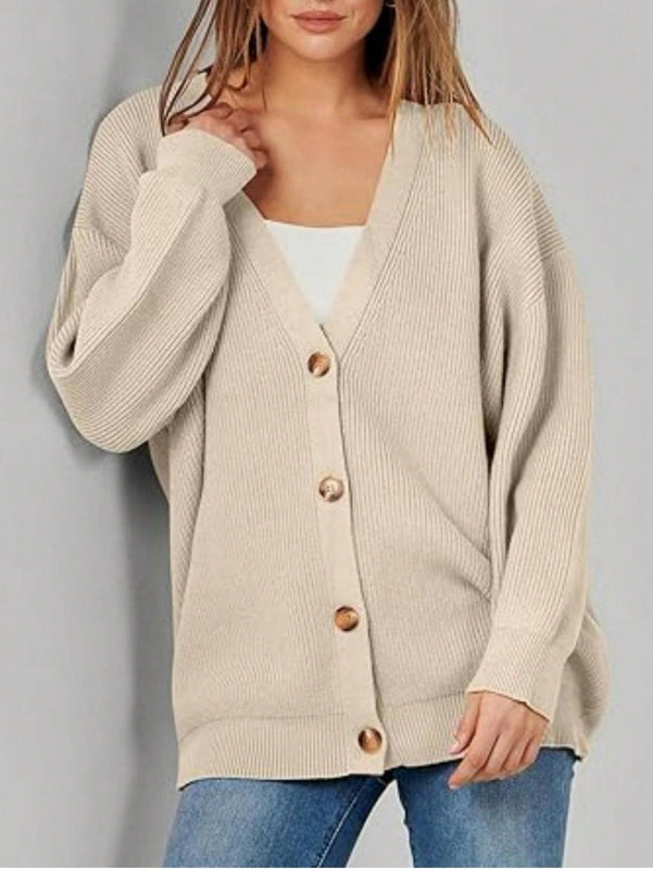 Outball sueter de cardigan oversize de escote en v para mujer, atuendos de otono, prenda de vestir de moda de punto con botones delanteros, casual y de tendencia