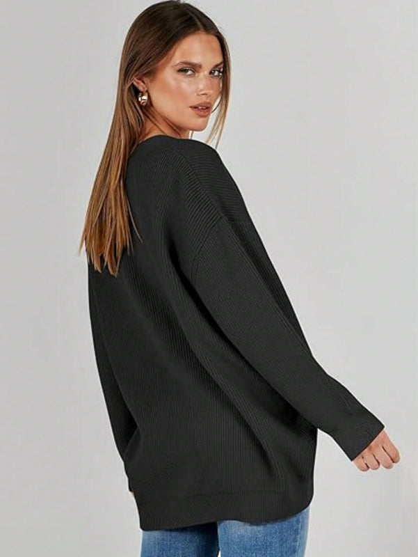 Outball sueter de cardigan oversize de escote en v para mujer, atuendos de otono, prenda de vestir de moda de punto con botones delanteros, casual y de tendencia