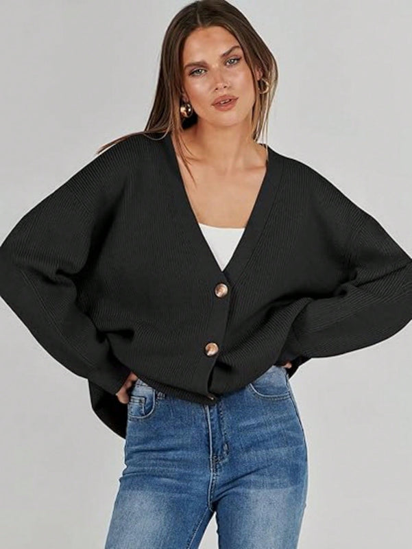 Outball sueter de cardigan oversize de escote en v para mujer, atuendos de otono, prenda de vestir de moda de punto con botones delanteros, casual y de tendencia