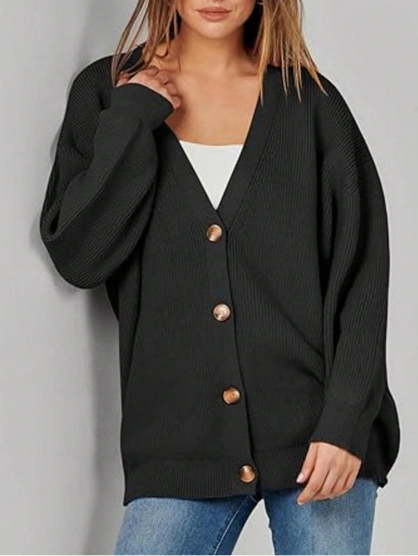 Outball sueter de cardigan oversize de escote en v para mujer, atuendos de otono, prenda de vestir de moda de punto con botones delanteros, casual y de tendencia