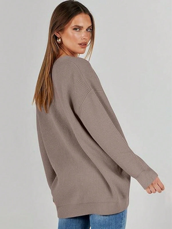 Outball sueter de cardigan oversize de escote en v para mujer, atuendos de otono, prenda de vestir de moda de punto con botones delanteros, casual y de tendencia