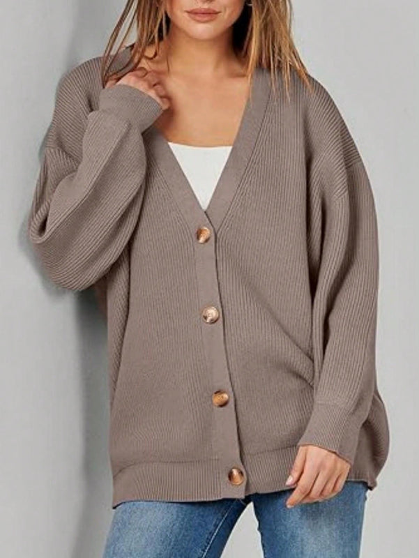 Outball sueter de cardigan oversize de escote en v para mujer, atuendos de otono, prenda de vestir de moda de punto con botones delanteros, casual y de tendencia