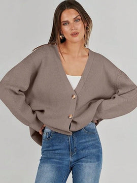 Outball sueter de cardigan oversize de escote en v para mujer, atuendos de otono, prenda de vestir de moda de punto con botones delanteros, casual y de tendencia