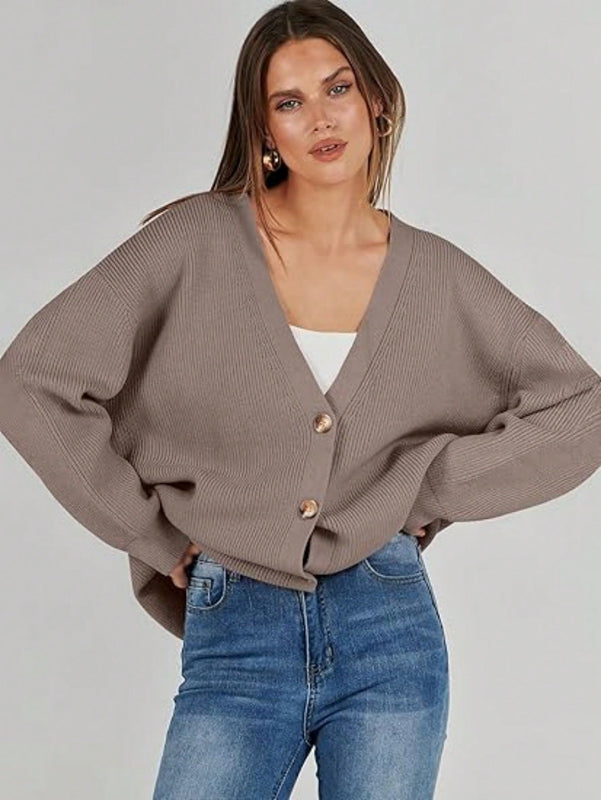 Outball sueter de cardigan oversize de escote en v para mujer, atuendos de otono, prenda de vestir de moda de punto con botones delanteros, casual y de tendencia